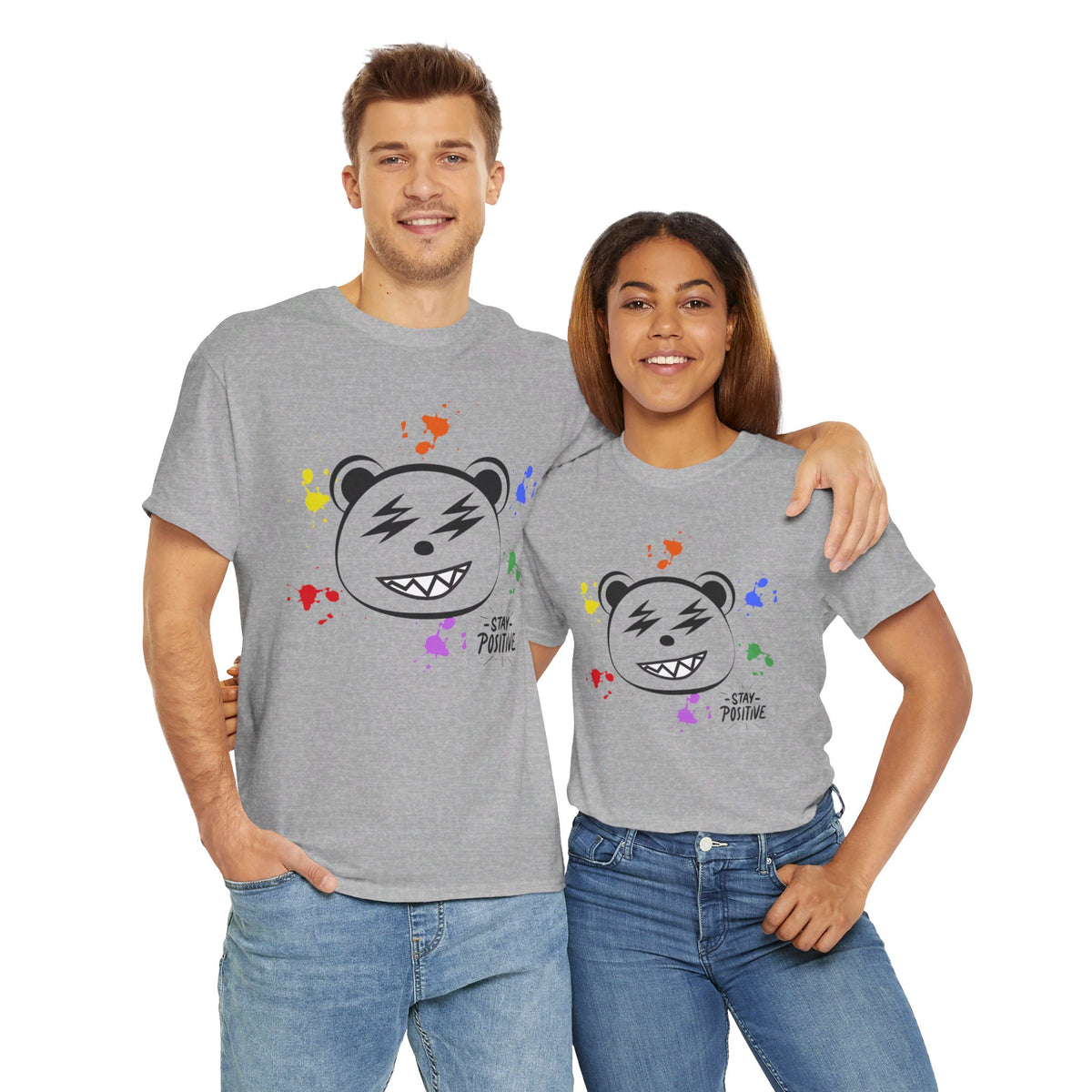 Custom Cotton Tee with Cool Bear/stay positive