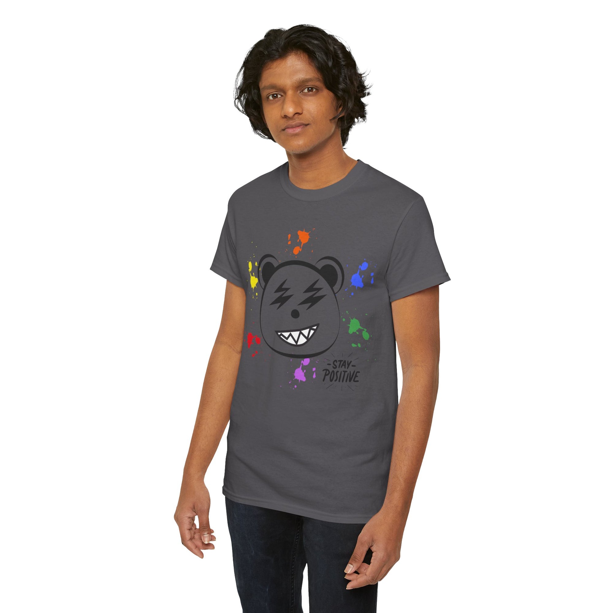 Custom Cotton Tee with Cool Bear/stay positive