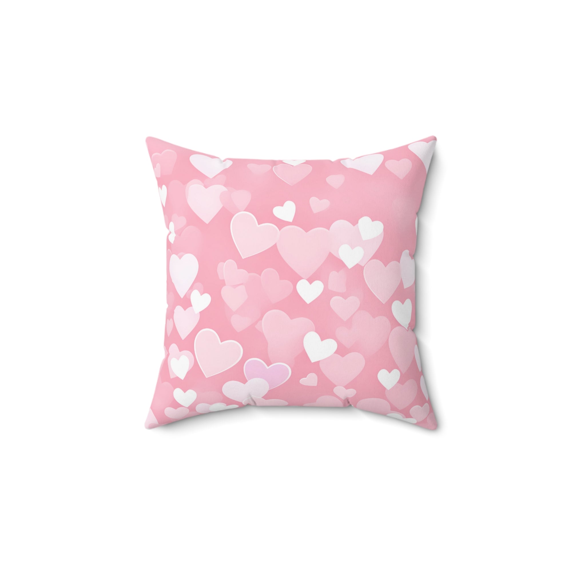 Spun Polyester Square Pillow with light pink hearts