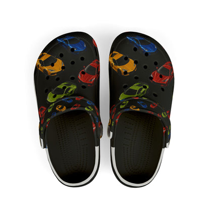 Kids Car Print Foam Clogs — Colorful Toy Car Slip-On Sandals