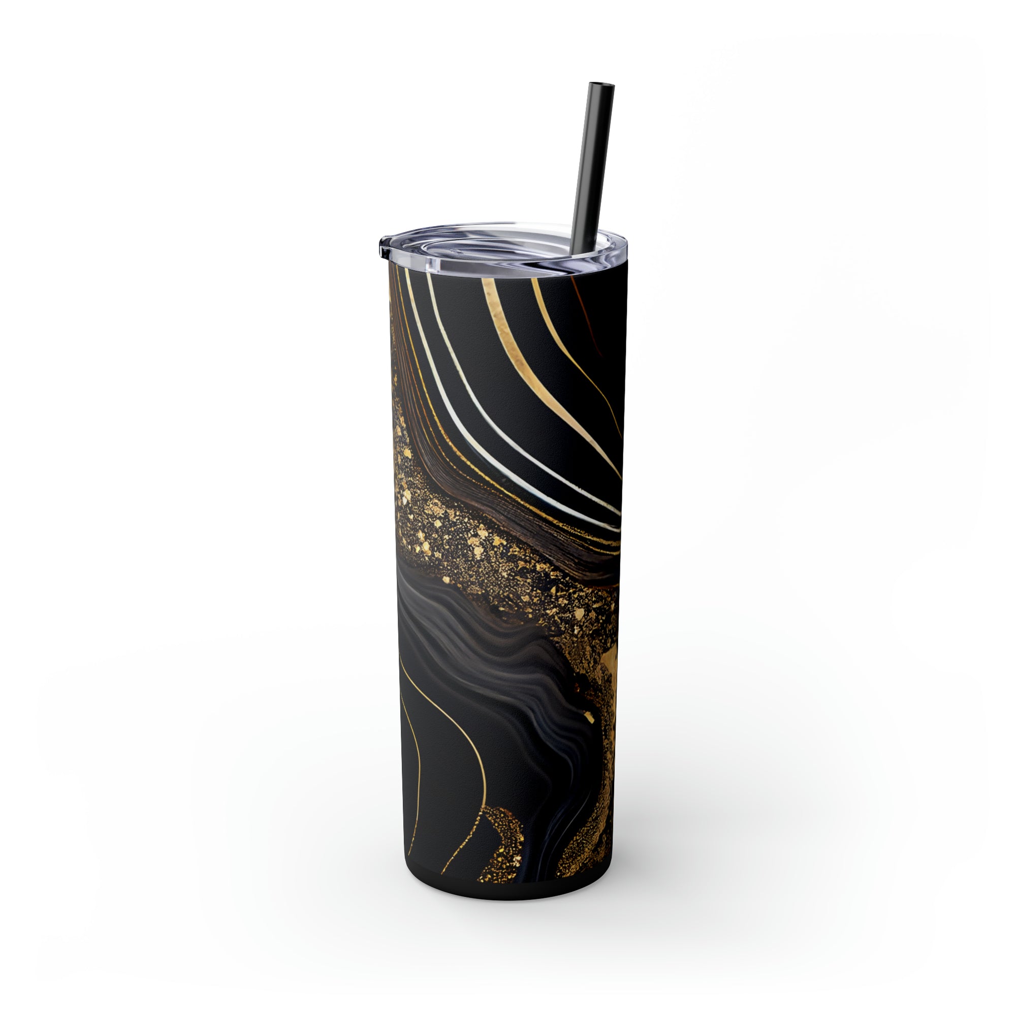 Skinny Tumbler with Straw, 20oz -Black and Gold marble