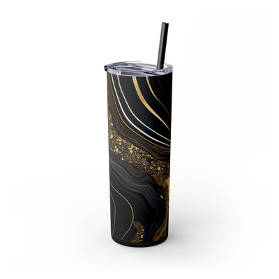 Skinny Tumbler with Straw, 20oz -Black and Gold marble