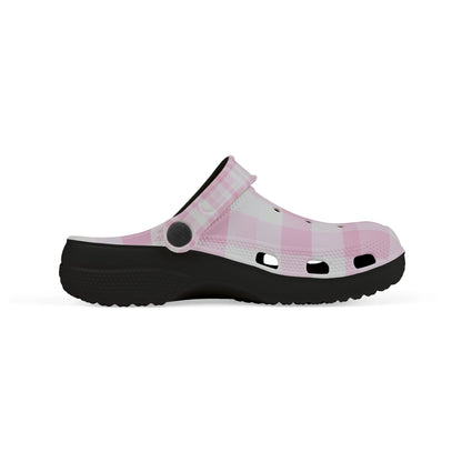 Kids Pink Gingham EVA Foam Clogs — Lightweight Slip-On Shoes