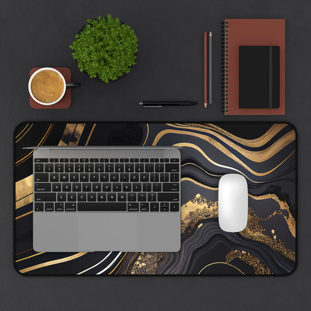 Black and gold marble design desk mat
