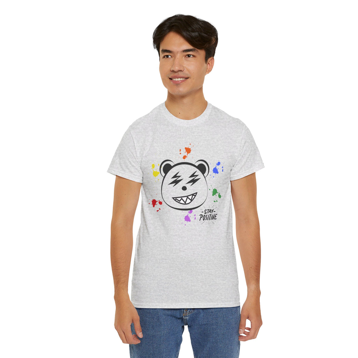 Custom Cotton Tee with Cool Bear/stay positive