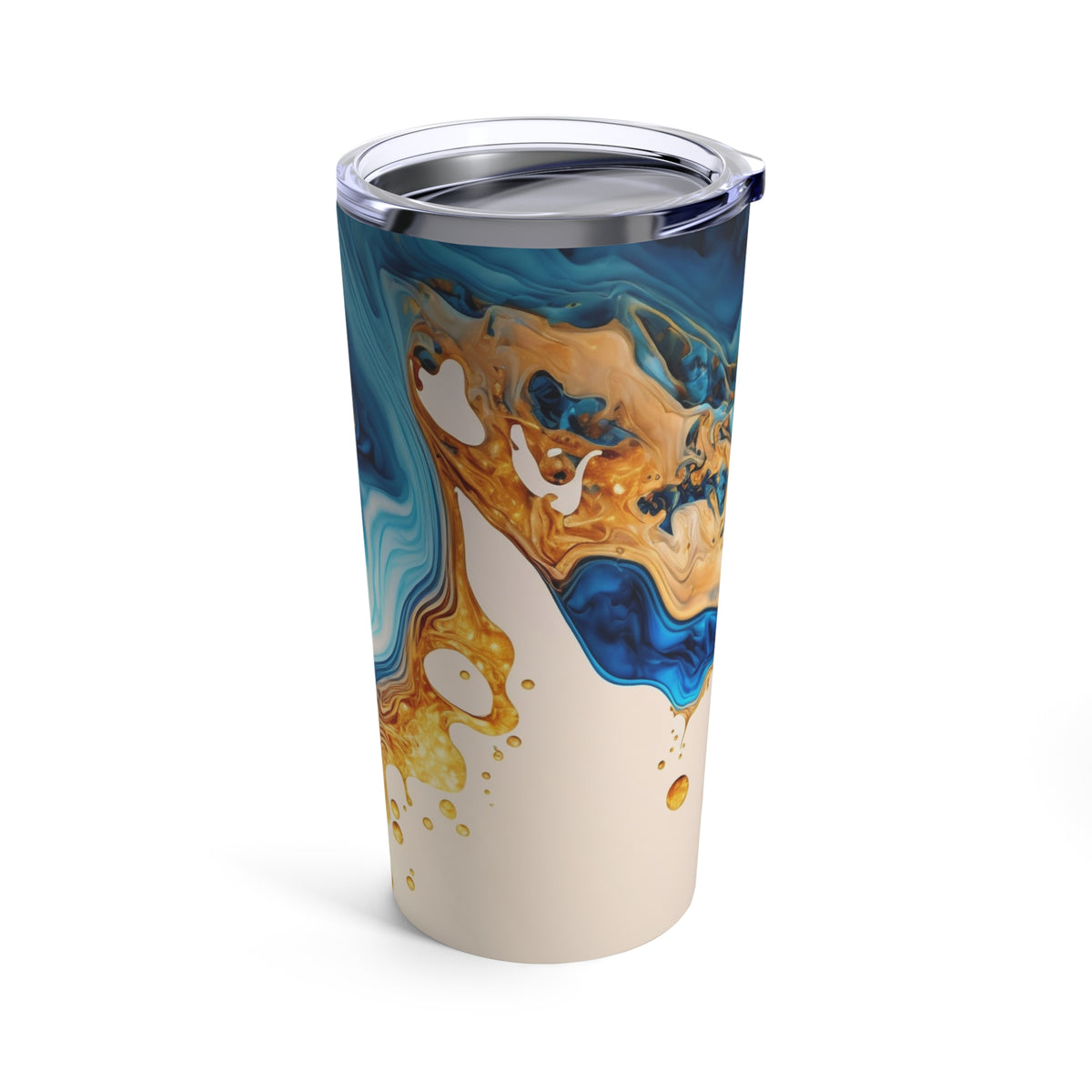 Tumbler 20oz blue yellow gold marble design