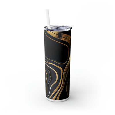 Skinny Tumbler with Straw, 20oz -Black and Gold marble