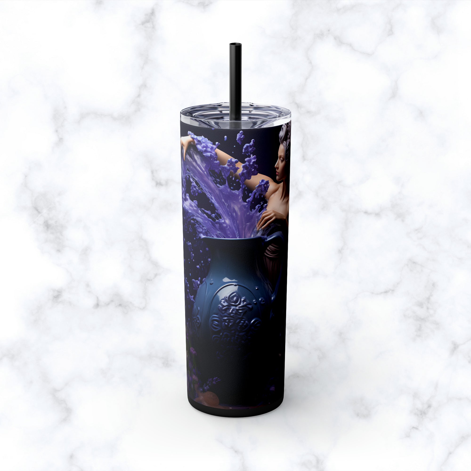 Skinny Tumbler with Straw, 20oz Zodiac Aquarius