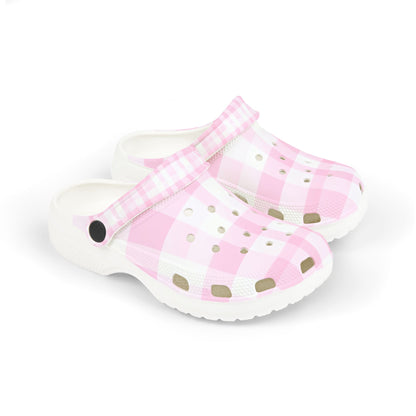Kids Pink Gingham EVA Foam Clogs — Lightweight Slip-On Shoes