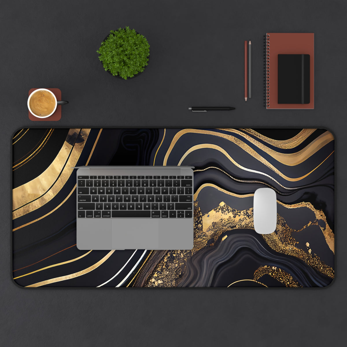 Black and gold marble design desk mat