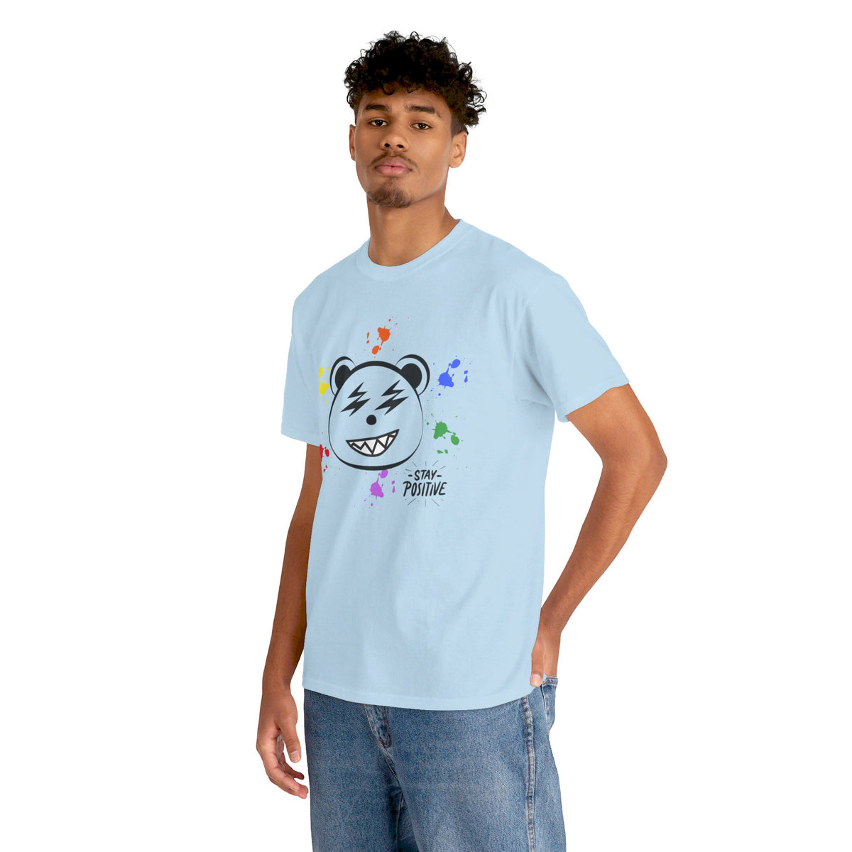 Custom Cotton Tee with Cool Bear/stay positive