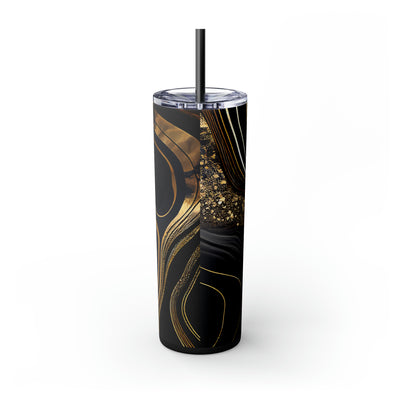 Skinny Tumbler with Straw, 20oz -Black and Gold marble