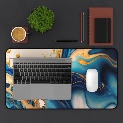 Desk mat Blue, yellow and gold marble design