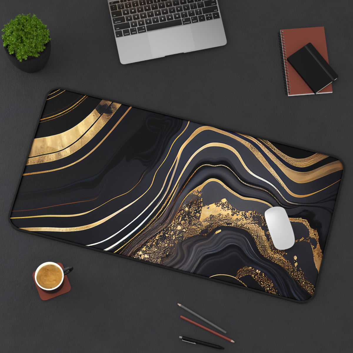 Black and gold marble design desk mat