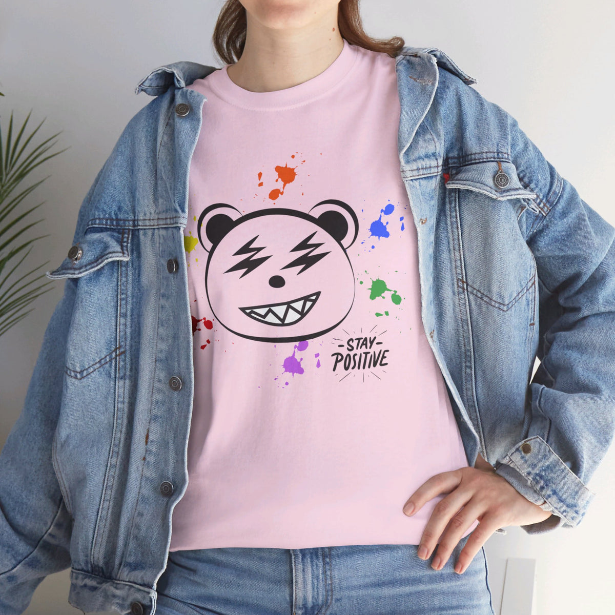 Custom Cotton Tee with Cool Bear/stay positive