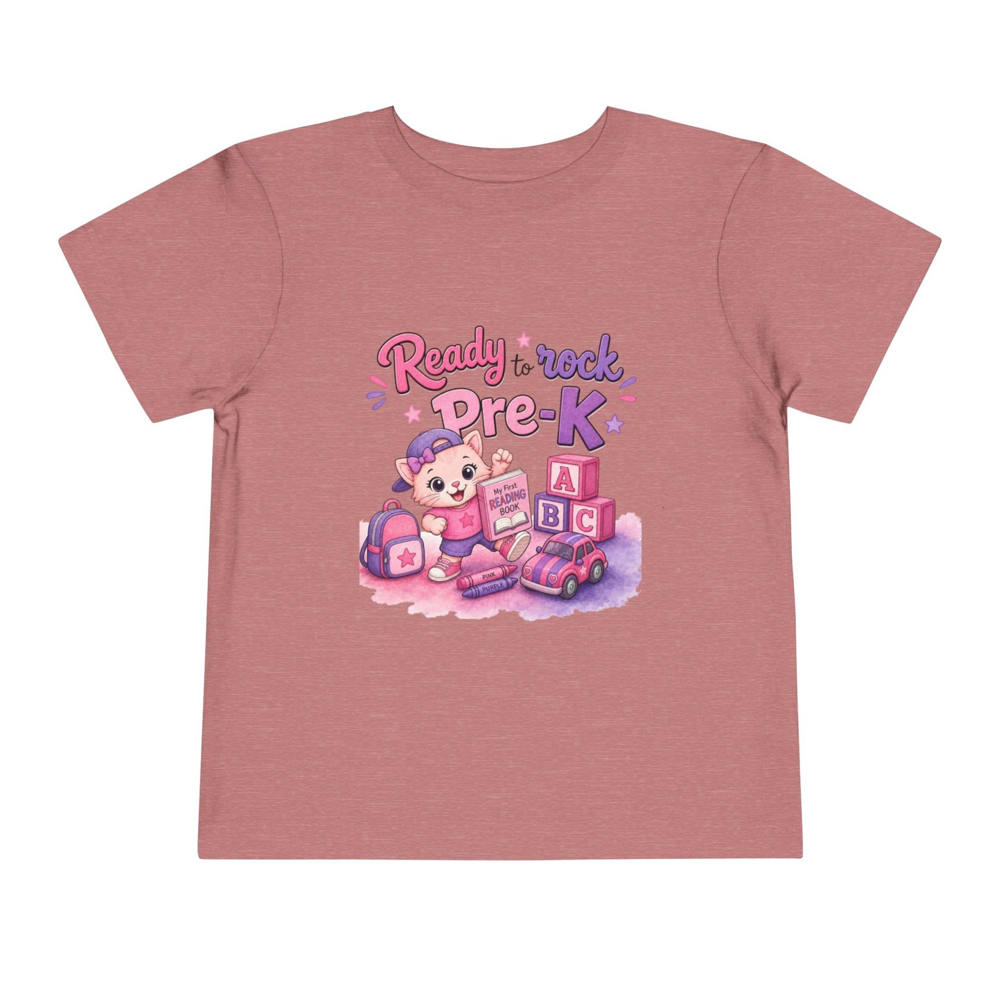 Ready to Rock Pre-K Girl Toddler Tee — Back to School Cat Shirt