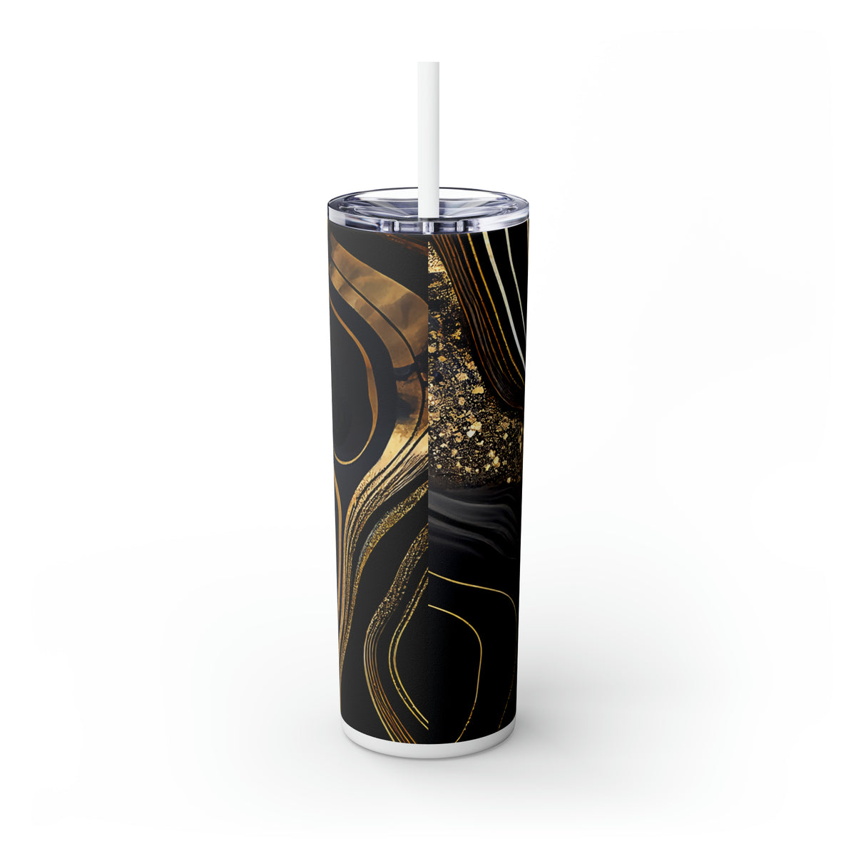 Skinny Tumbler with Straw, 20oz -Black and Gold marble