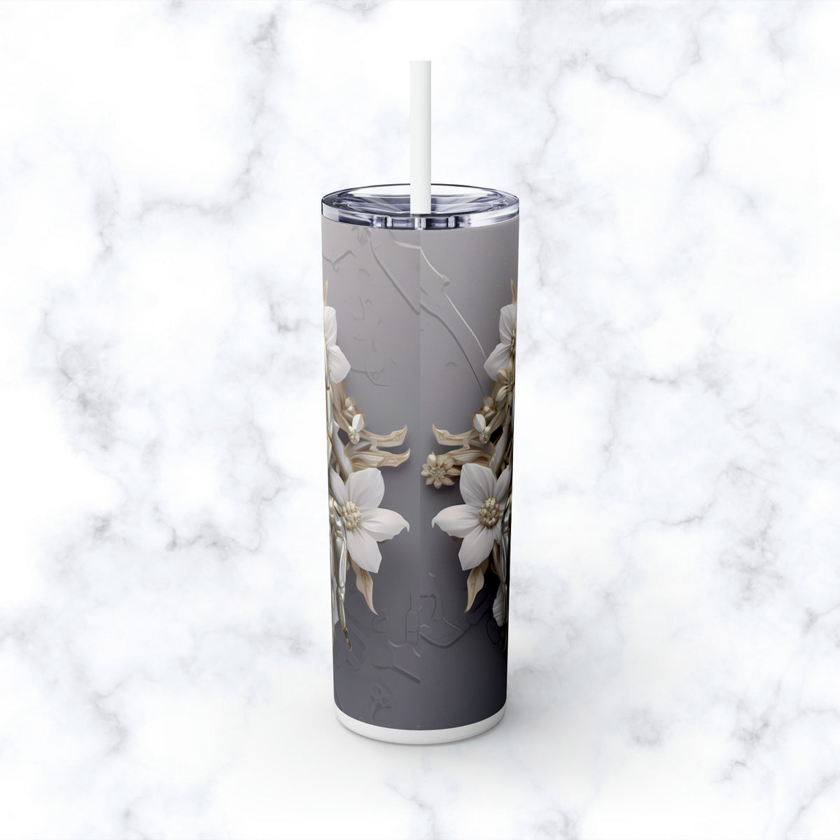 Skinny Tumbler with Straw, 20oz Zodiac Cancer (white)