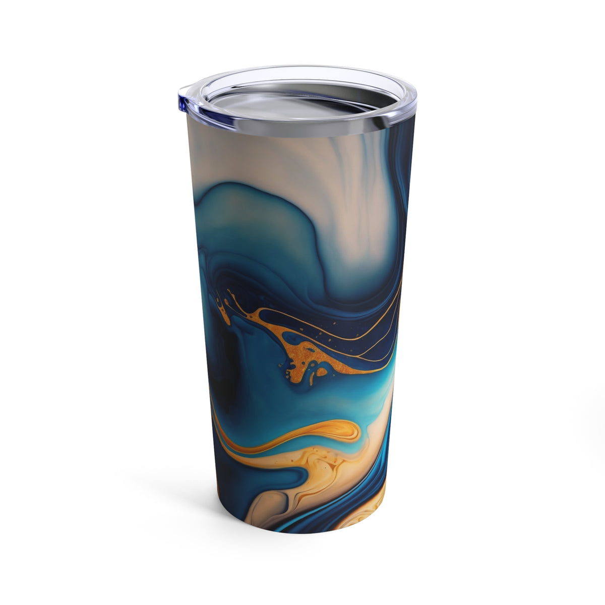 Tumbler 20oz blue yellow gold marble design