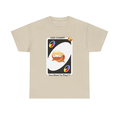 Custom Cotton T-Shirt with "Uno Card Champ"