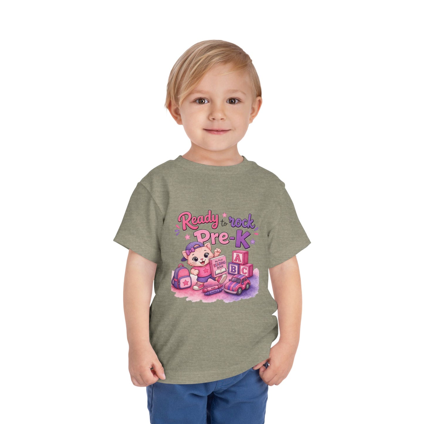 Ready to Rock Pre-K Girl Toddler Tee — Back to School Cat Shirt