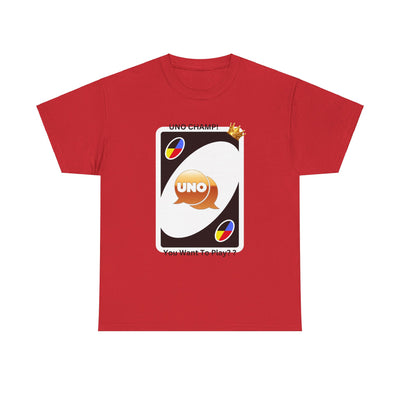 Custom Cotton T-Shirt with "Uno Card Champ"