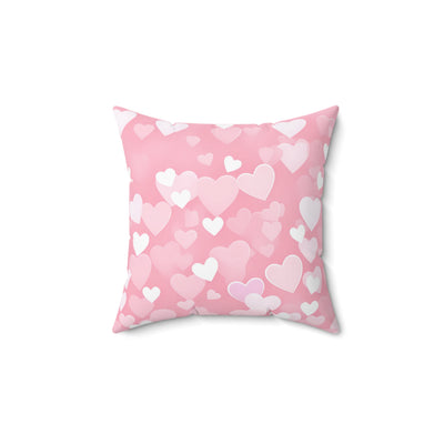 Spun Polyester Square Pillow with light pink hearts