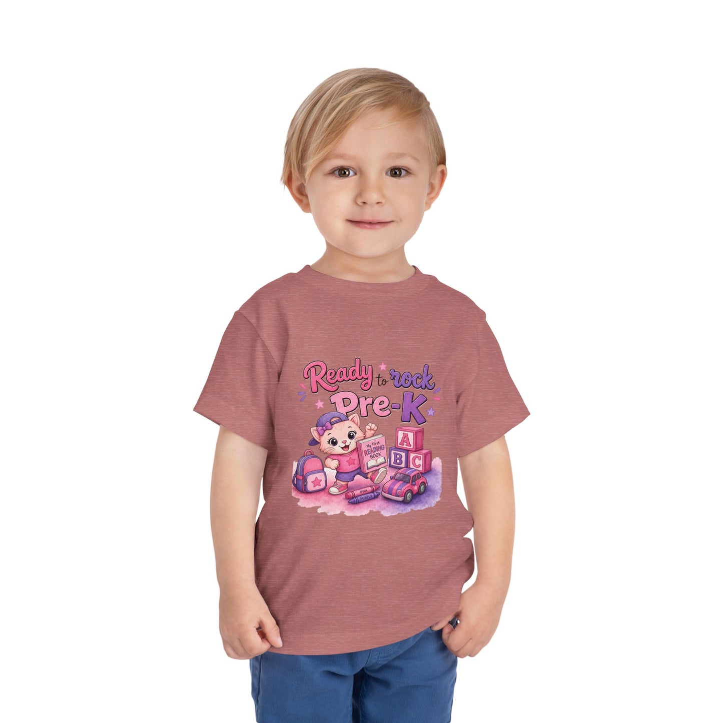 Ready to Rock Pre-K Girl Toddler Tee — Back to School Cat Shirt