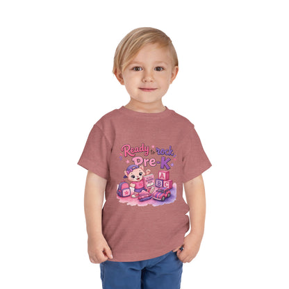 Ready to Rock Pre-K Girl Toddler Tee — Back to School Cat Shirt