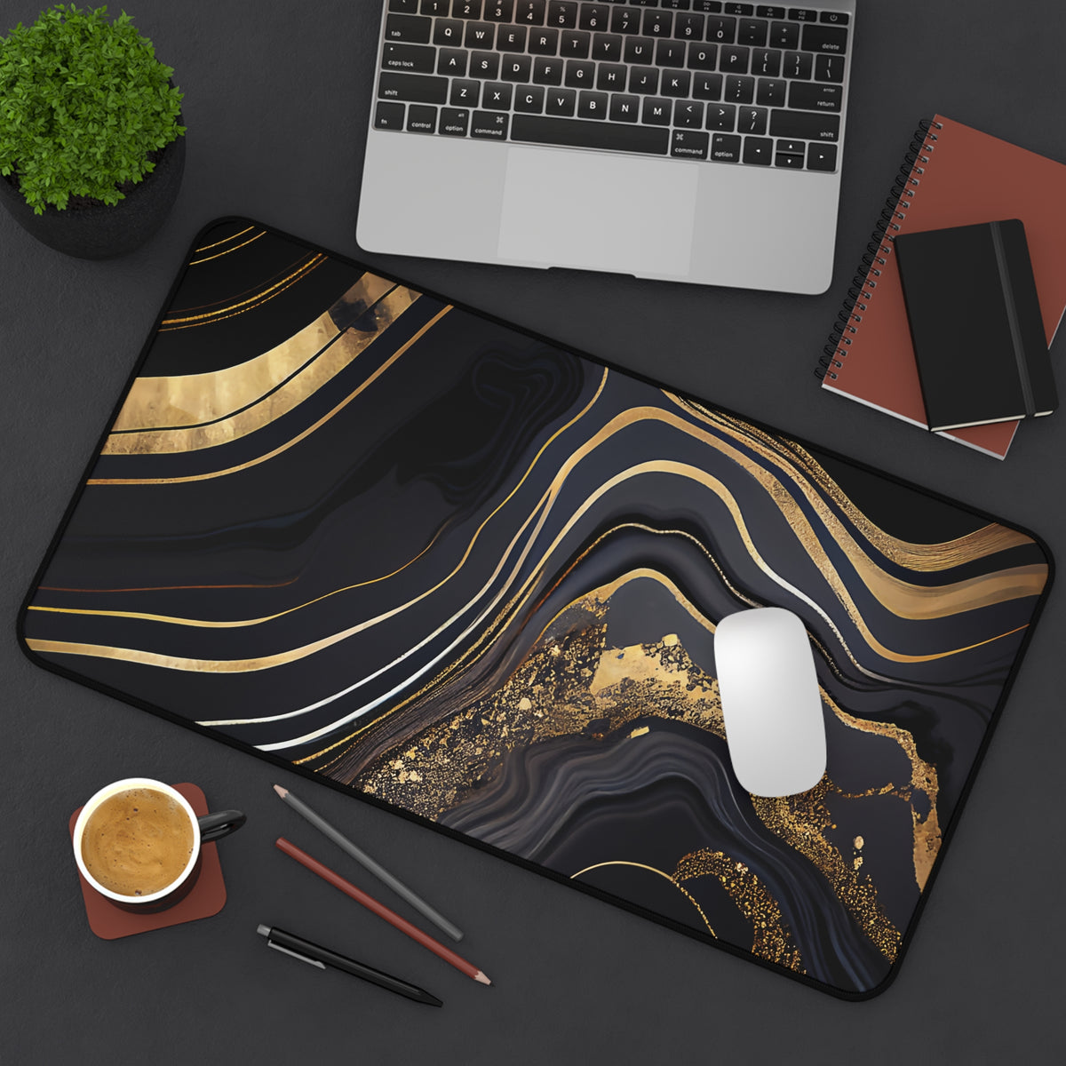 Black and gold marble design desk mat