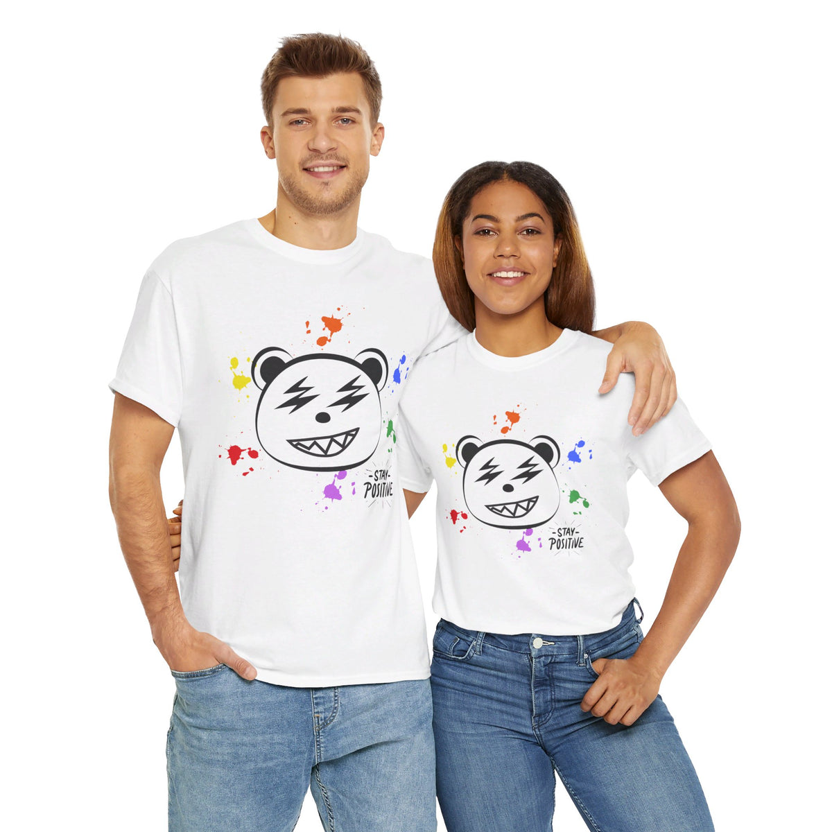 Custom Cotton Tee with Cool Bear/stay positive