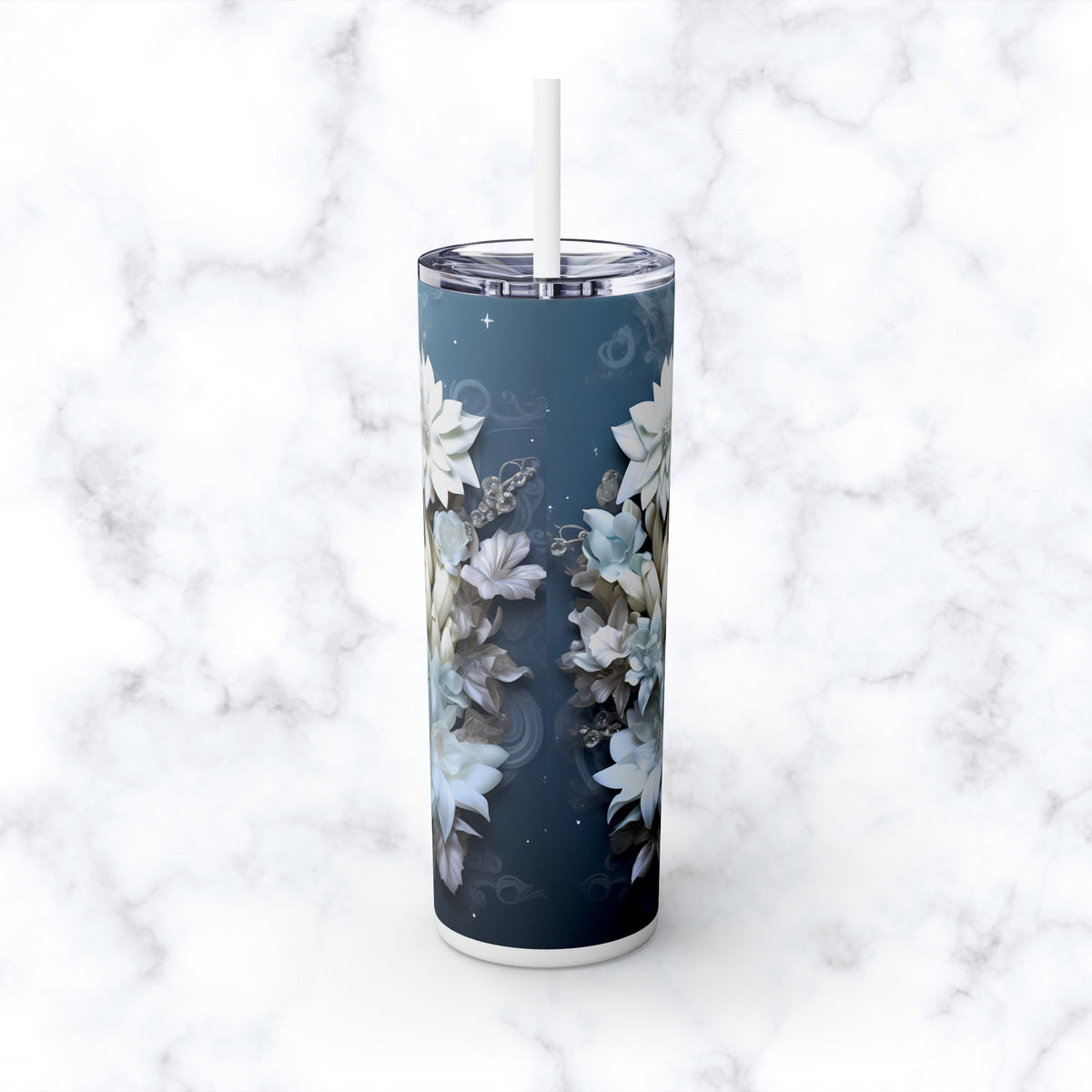 Skinny Tumbler with Straw, 20oz Zodiac Cancer (blue)