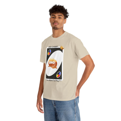 Custom Cotton T-Shirt with "Uno Card Champ"