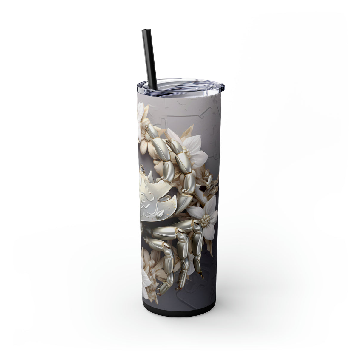 Skinny Tumbler with Straw, 20oz Zodiac Cancer (white)