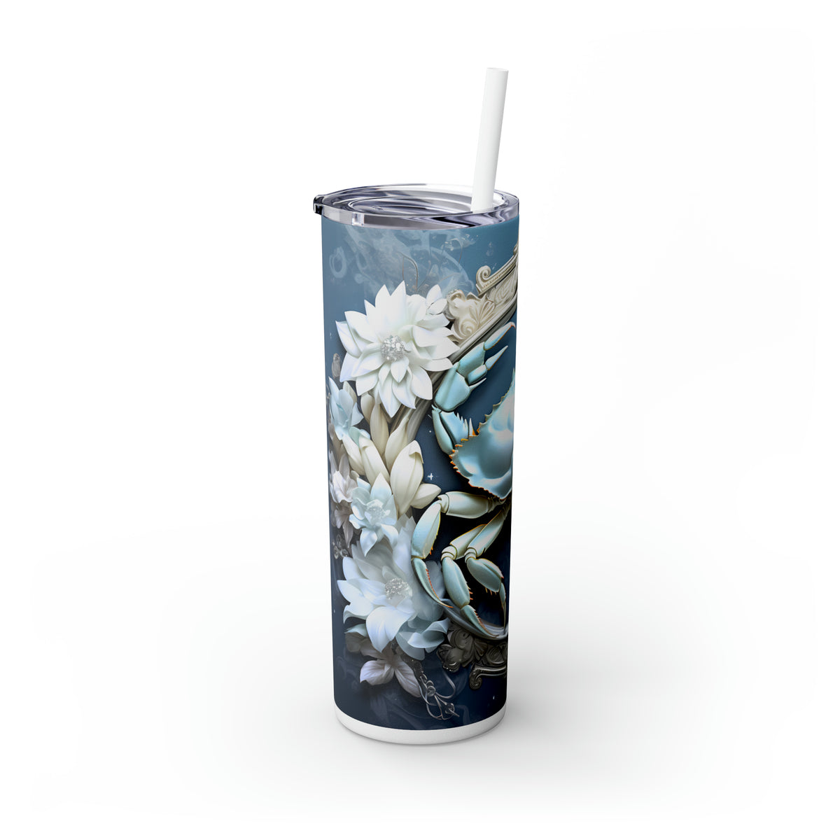 Skinny Tumbler with Straw, 20oz Zodiac Cancer (blue)