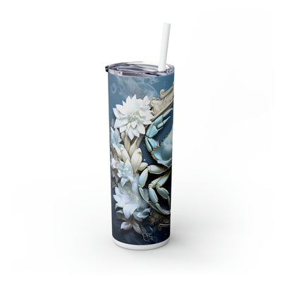 Skinny Tumbler with Straw, 20oz Zodiac Cancer (blue)