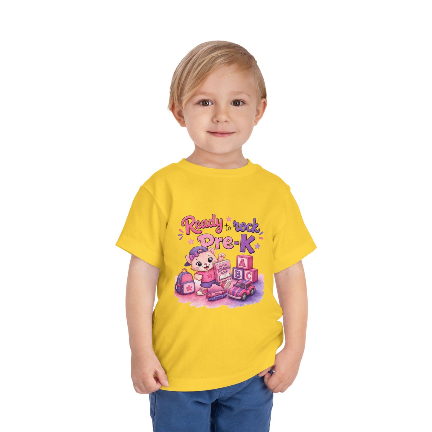 Ready to Rock Pre-K Girl Toddler Tee — Back to School Cat Shirt