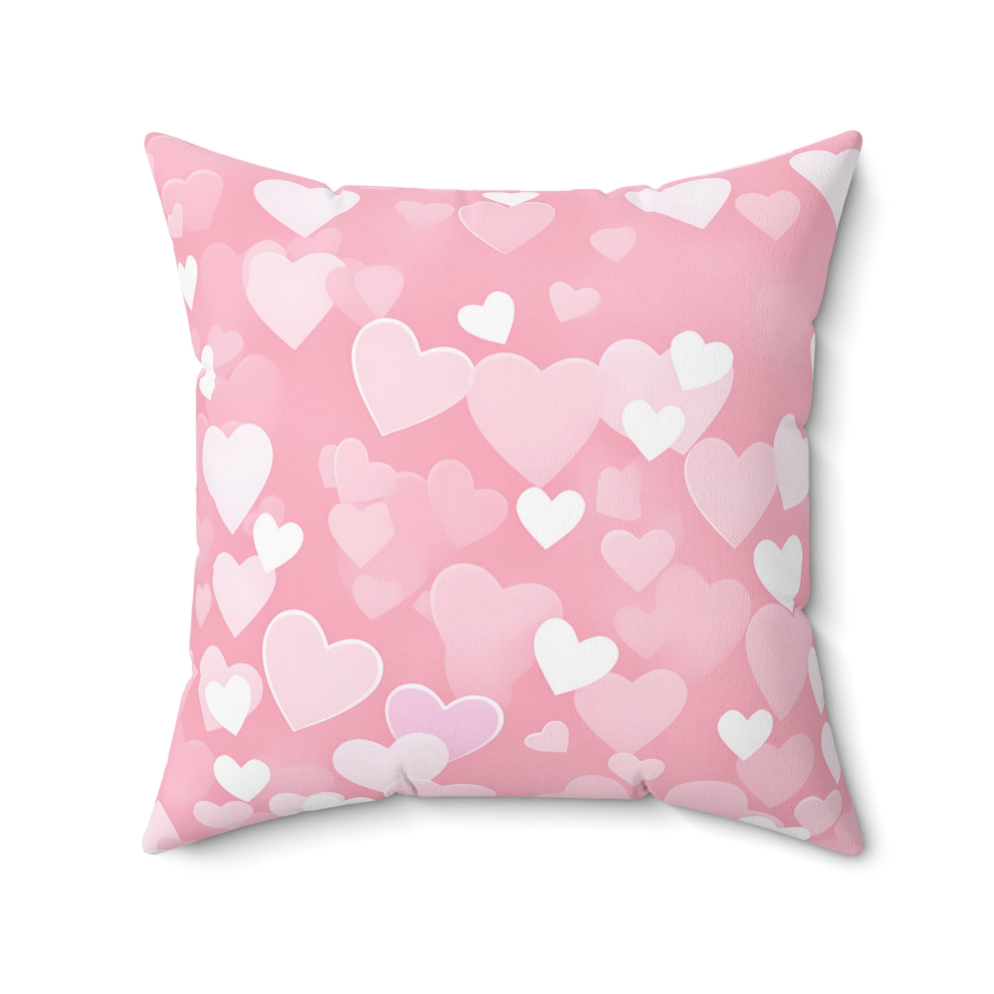 Spun Polyester Square Pillow with light pink hearts