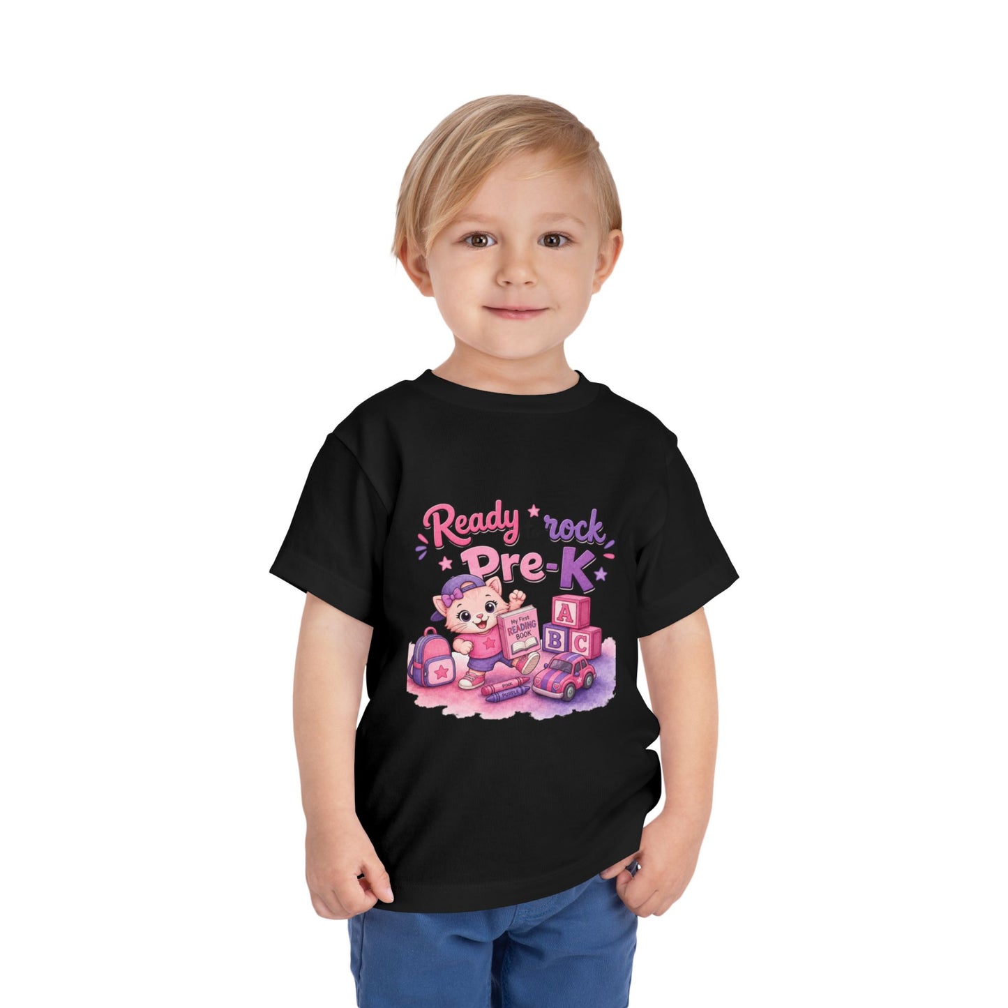 Ready to Rock Pre-K Girl Toddler Tee — Back to School Cat Shirt