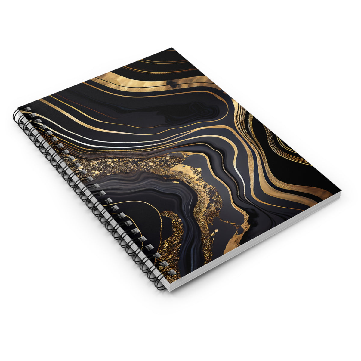 Spiral Notebook Black and gold marble design