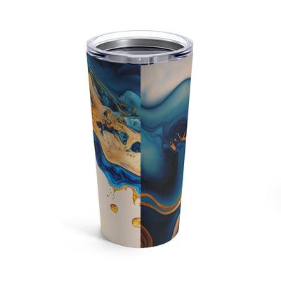 Tumbler 20oz blue yellow gold marble design