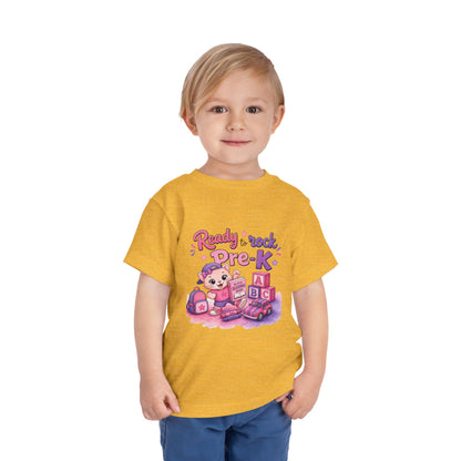 Ready to Rock Pre-K Girl Toddler Tee — Back to School Cat Shirt