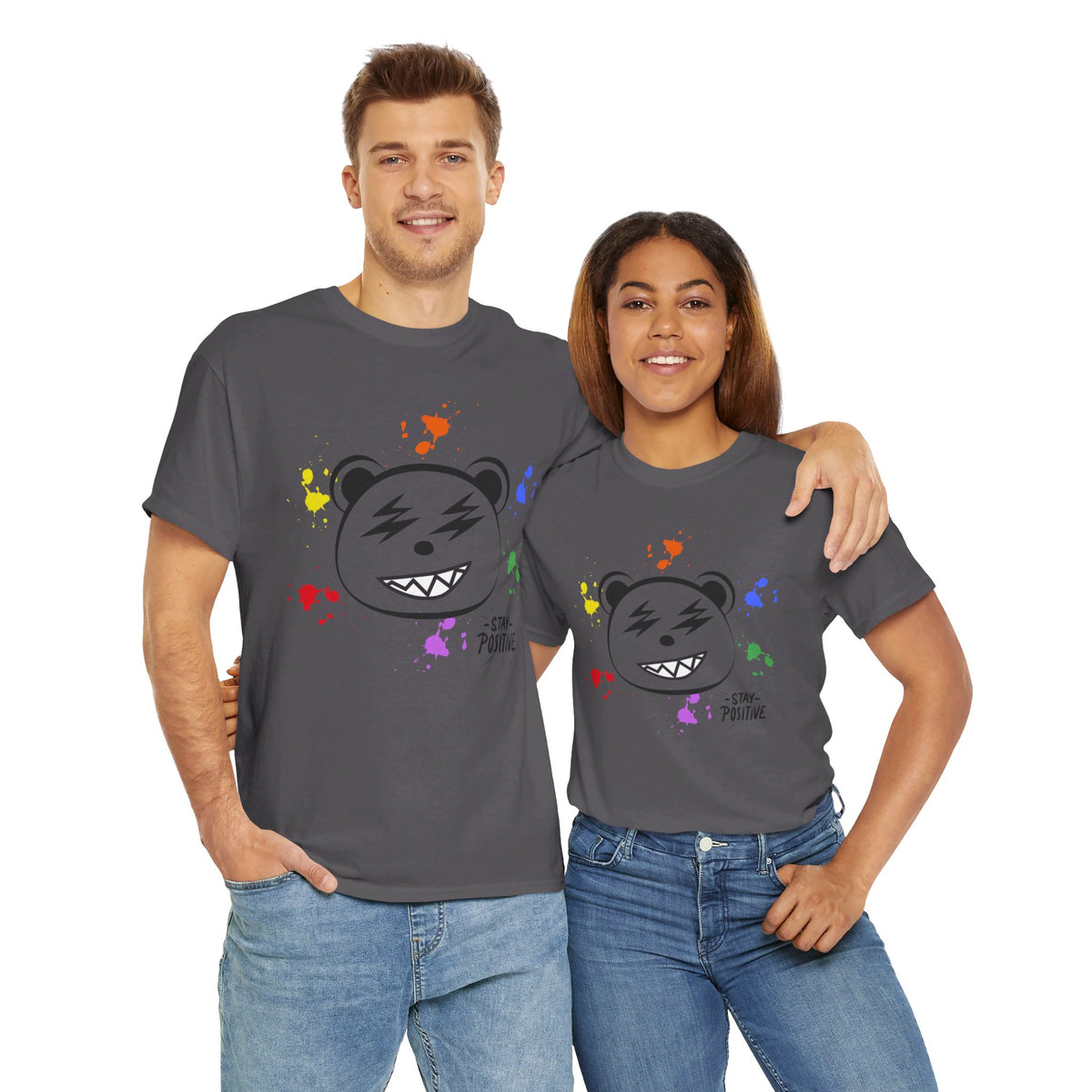 Custom Cotton Tee with Cool Bear/stay positive