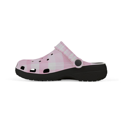 Kids Pink Gingham EVA Foam Clogs — Lightweight Slip-On Shoes