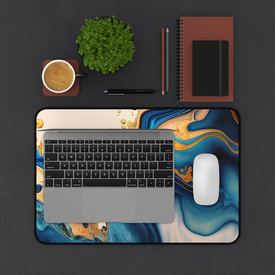 Desk mat Blue, yellow and gold marble design