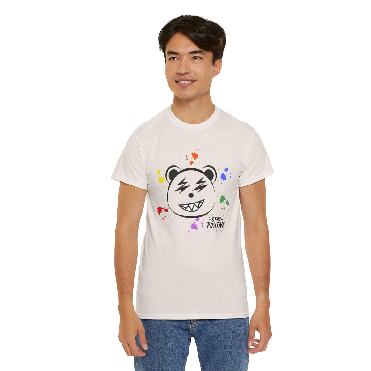 Custom Cotton Tee with Cool Bear/stay positive