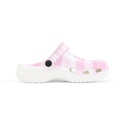 Kids Pink Gingham EVA Foam Clogs — Lightweight Slip-On Shoes