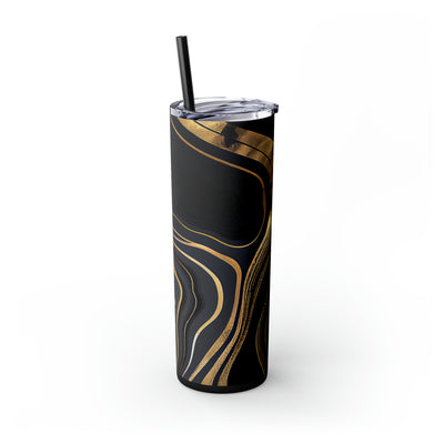 Skinny Tumbler with Straw, 20oz -Black and Gold marble