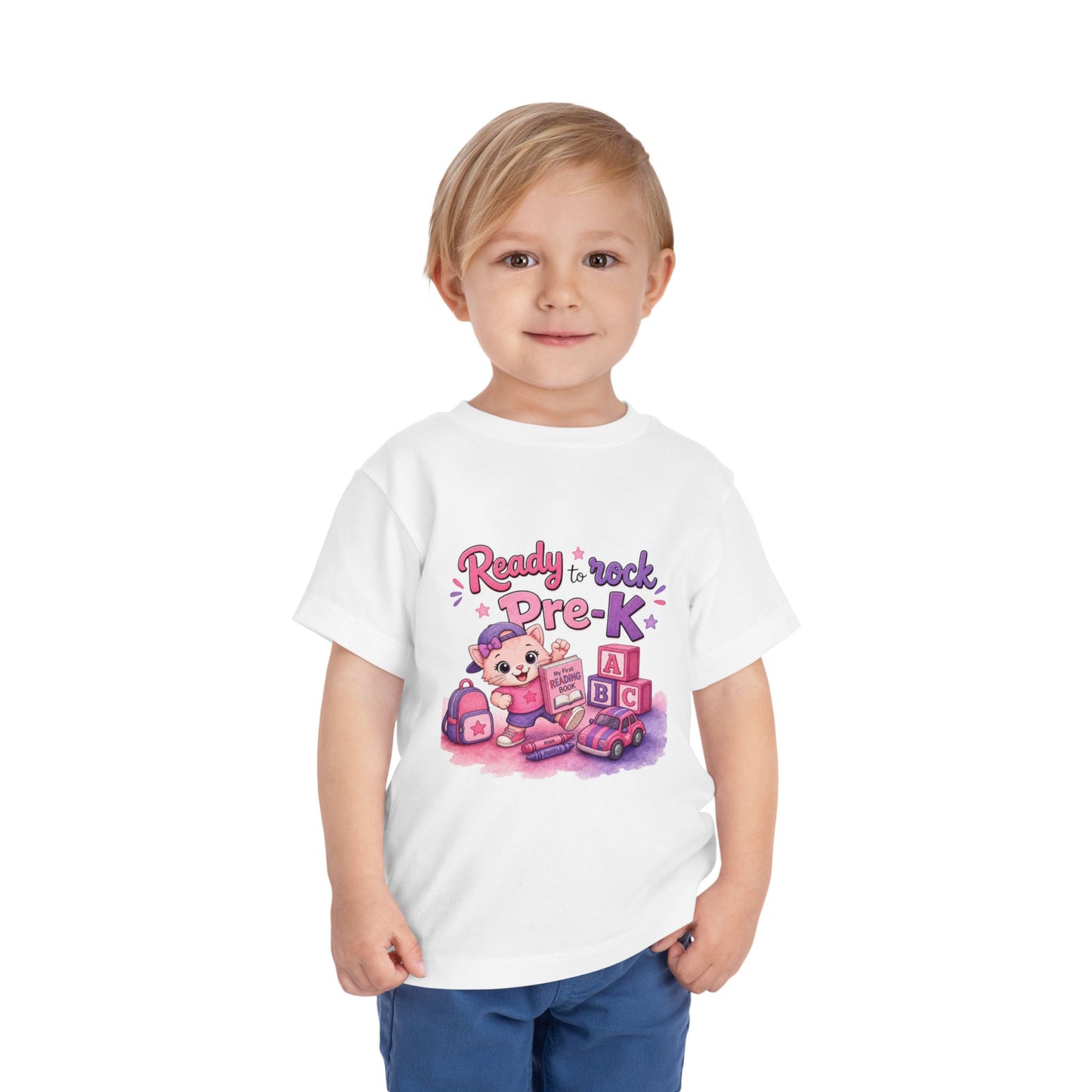 Ready to Rock Pre-K Girl Toddler Tee — Back to School Cat Shirt
