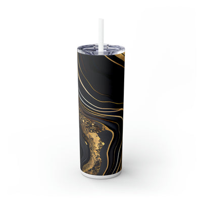 Skinny Tumbler with Straw, 20oz -Black and Gold marble